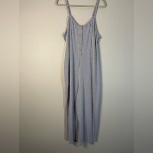 Blue Striped Button-Down Jumpsuit